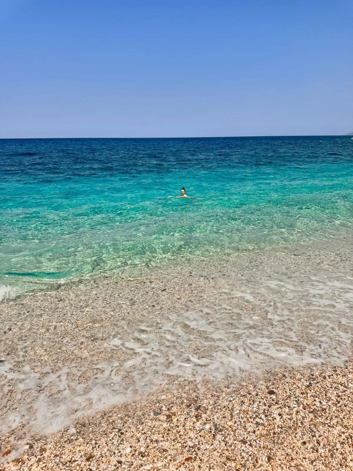Przejrzysta woda przy plaży na Evii
